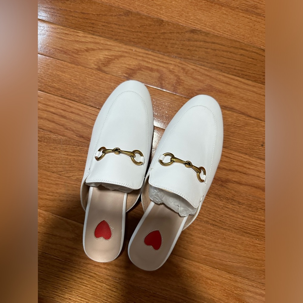 White Slip-On Mule with Gold Hardware